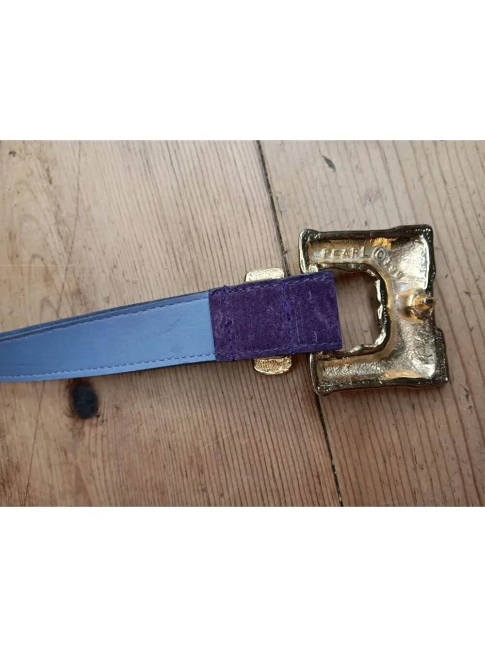 Vtg Belt Accessories By Pearl Womens L Genuine Suede Purple Goldtone Buckle USA